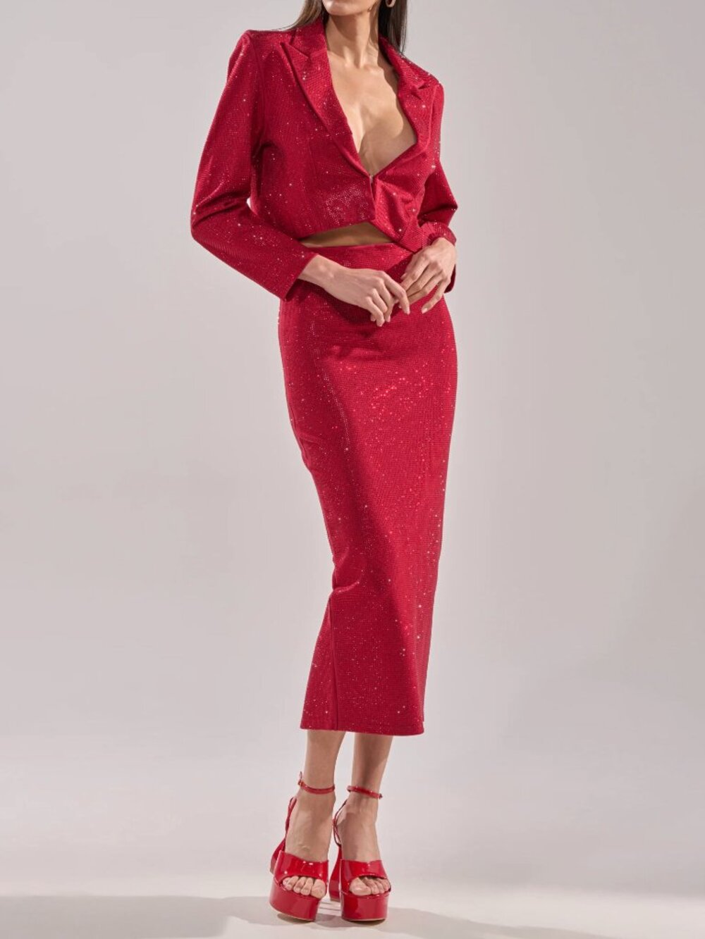 NEW STUNNING Akira Ruby Red Rhinestone Pencil Skirt - XL - Picture 9 of 17